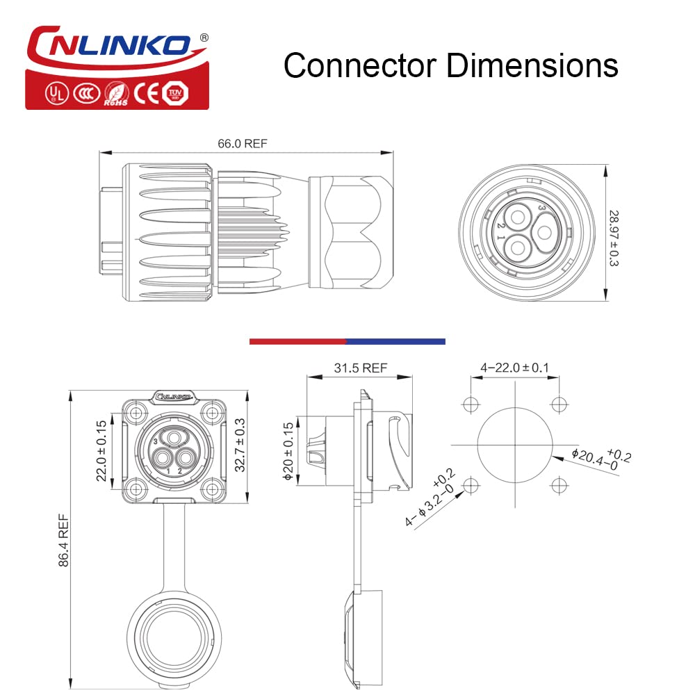DH-20 Serie: M20 4-Pin Metall Rundsteckverbinder dh 20 m20 2 pin metall set